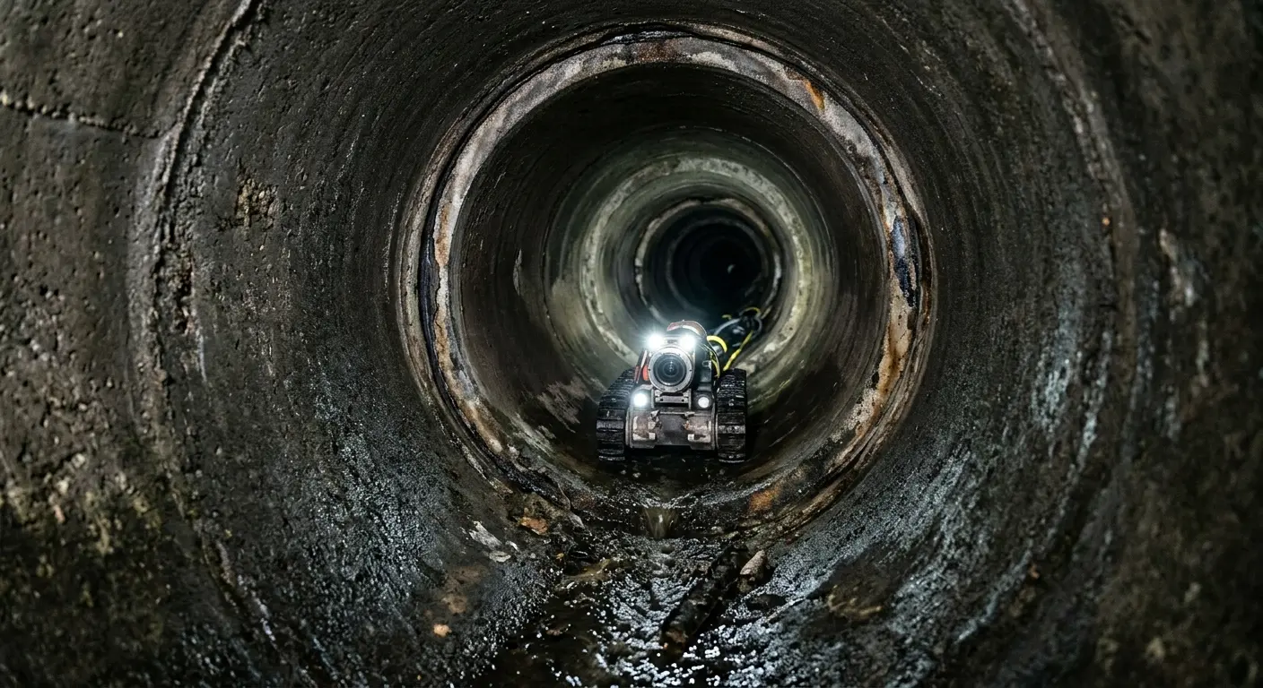 Robotic sewer camera inspecting pipe interior for Sewer Line Cleaning in Corinth